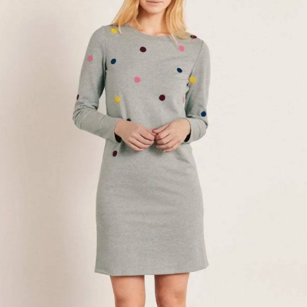 Boden Gray Marl Boucle Spot Polka Dot Long Sleeve Sweatshirt Dress